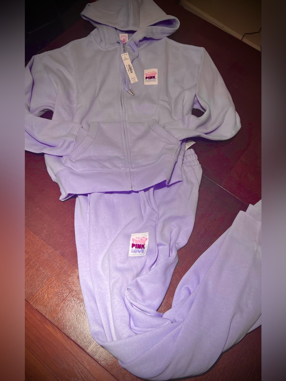PINK by Victoria's Secret NWT Sweet Lavender Fleece Zip Hoodie & Wide Leg pants